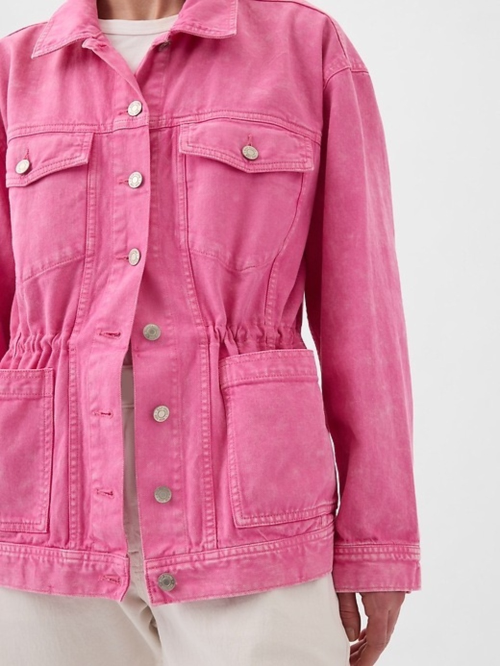GAP Denim Jacket with Drawstring Waist Oversized Hot Pink size Medium - Picture 10 of 13
